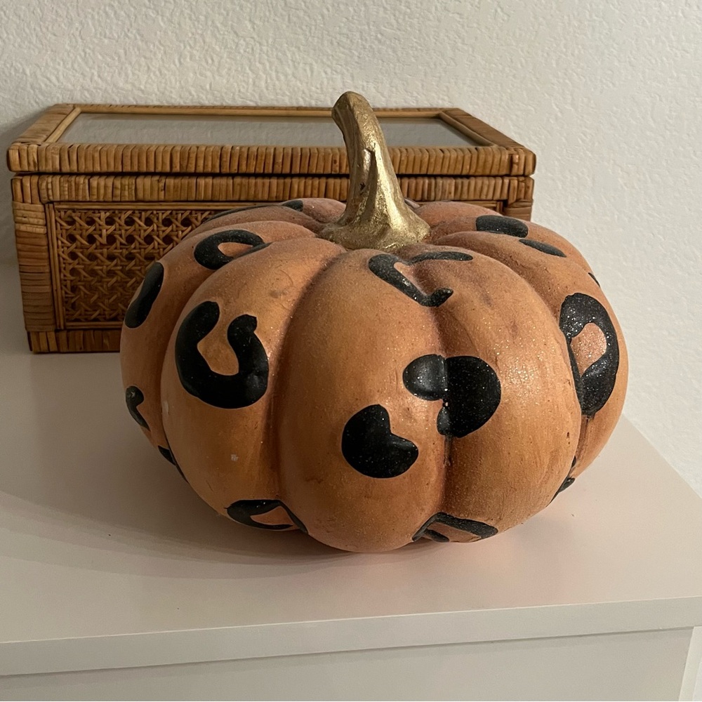 Leopard Print & Gold Stem Decorative Glitter Pumpkin